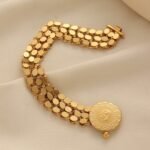 Cross-Border Copper Alloy Handmade Chain Gold-Plated Badge Bracelet, French Retro Round Tag