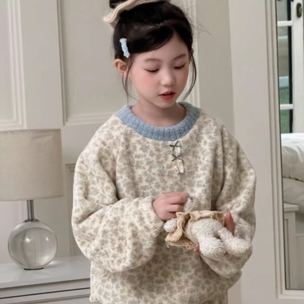 Girls' Pajamas Autumn Winter Thickened Fleece-Lined Floral Home Wear