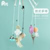 Cat Teaser Wand with Long Durable Feather Rod, Self-Entertainment Boredom-Relief Gadget, Solid Wood Rod That Won't Break, with Bell, Mouse Cat Toy