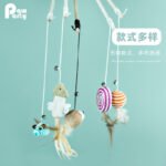 Cat Teaser Wand with Long Durable Feather Rod, Self-Entertainment Boredom-Relief Gadget, Solid Wood Rod That Won't Break, with Bell, Mouse Cat Toy
