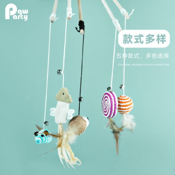 Cat Teaser Wand with Long Durable Feather Rod, Self-Entertainment Boredom-Relief Gadget, Solid Wood Rod That Won't Break, with Bell, Mouse Cat Toy