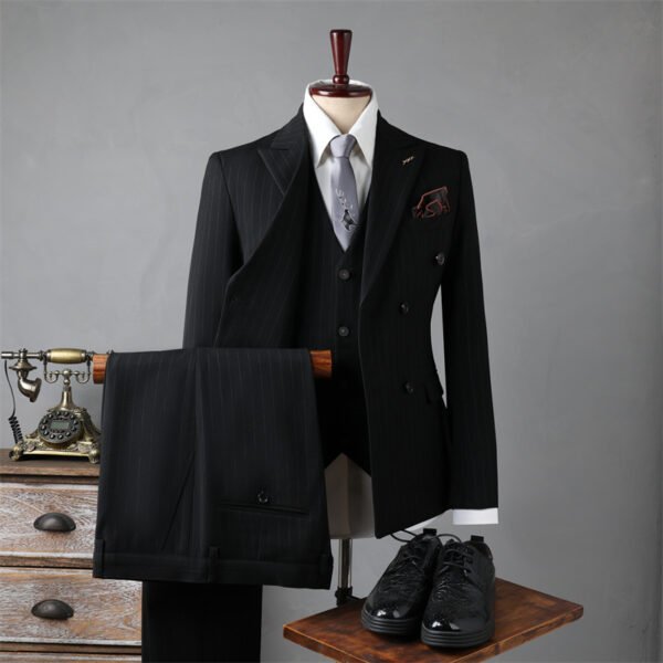 Double Breasted Striped Suit Men's Business Slim Formal Wear Bridegroom Wedding Dress