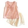 Girls' Tencel Linen Sleeveless Set with Lace Collar, Simple Cute Princess Style