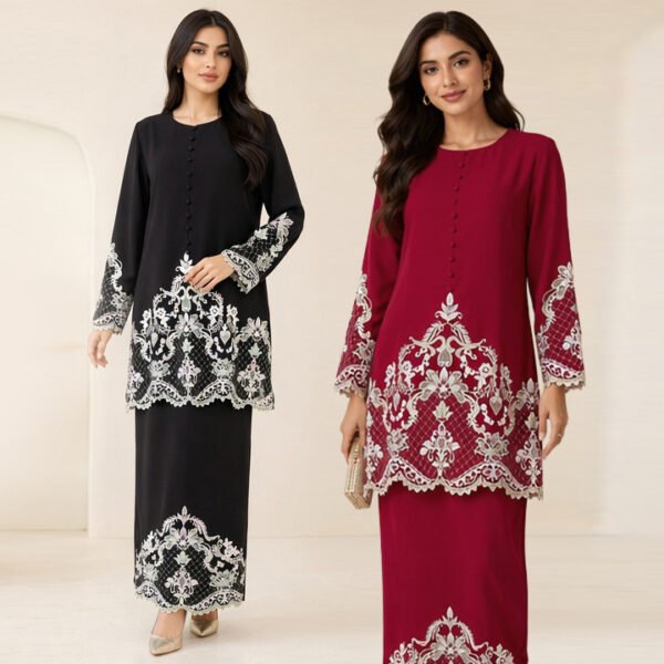 FF103-80112 New Heavy-Duty Hollow Lace Light Luxury Embroidered BajuKurung Two-Piece Set