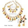 Coin Jewelry Set, Colored Diamond Necklace Four-Piece Set with Zircon Earrings 4 Coin Jewelry Set, Colored Diamond Necklace Four-Piece Set with Zircon Earrings