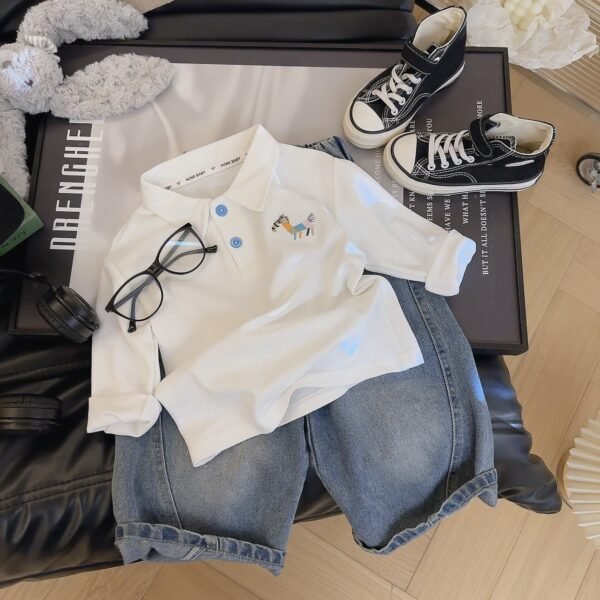 Boys Pony Print Polo Shirt Long-Sleeve Casual Top