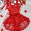 Cross-Border Foreign Trade European and American New Sexy Underwear Sexy Women's Lace Mesh Love Waist Jumpsuit Sexy Suit