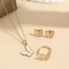 Korean Japanese Butterfly Pendant Oil Necklace Vintage Choker Earrings Set
