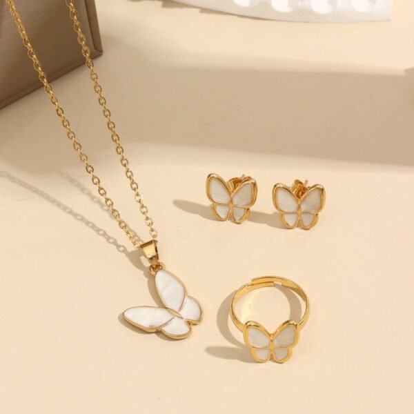 Korean Japanese Butterfly Pendant Oil Necklace Vintage Choker Earrings Set
