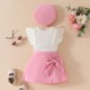 Baby Girls 3-Piece Summer Outfit - Ribbed Sleeveless Top, Bow Skirt & Shorts