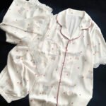 Cute Bear Print Lace Trim Pyjama Set - 3-Piece Short Sleeve Loungewear