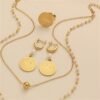 French Retro Fashion Coin Badge Pendant Necklace Set Gold-Plated