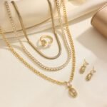 Cross-Border Brass Crystal Necklace Light Luxury Five-Piece Set Fashion Bridal Jewelry