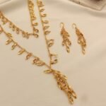 European and American Retro 18K Gold-Plated Tassel Necklace, Sweater Chain and Earrings Two-Piece Set