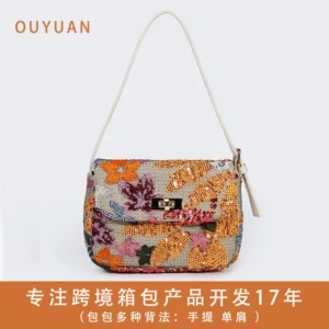 Sac à aisselles brodé à paillettes , petit sac d'été tissé en paille parfumée pour femmes, sac à bandoulière de Niche à la mode