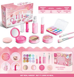Girls Realistic Makeup Toy Set - Safe Pretend Play Cosmetics (Non-Smearable)
