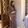 LN261 Dark Brown Lace-Trim Long Robe Coat