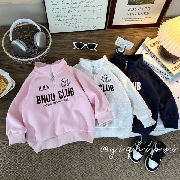 Children's Western Style Sports Zipper Pullover Sweatshirt, Long Sleeve Collar