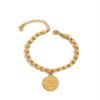 Vintage 24K Gold-Plated Bracelet Middle Eastern Ethnic Gold Coin Handmade Chain