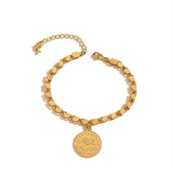 Vintage 24K Gold-Plated Bracelet Middle Eastern Ethnic Gold Coin Handmade Chain