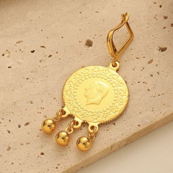 Turkish Vintage Gold Coin Tassel Earrings, Ethnic Style, Exaggerated Gold Coin Drop Earrings 3 Turkish Vintage Gold Coin Tassel Earrings, Ethnic Style, Exaggerated Gold Coin Drop Earrings