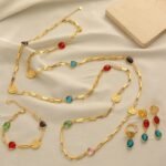 Vintage Colorful Gemstone Gold Coin Jewelry Four-Piece Set