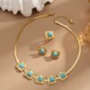 Cross-Border Electroplated K Gold Jewelry Set, Turquoise Necklace, Snake Bone Chain, Geometric Three-Piece Set