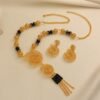 Cross-Border Bestseller Ethnic Style Spiral Hollow Black Bead Necklace Set with Long Tassel Earrings, Exotic Style