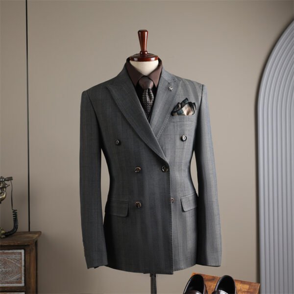 Double Row Plaid Suit Men's Business Formal Groomsman Wedding Groom Suit Jacket
