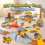 Electric Track Construction Vehicle Playset - DIY Assembly Rail Car & Parking Lot