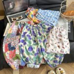 Children's Cotton Silk Anti-Mosquito Lantern Pants, Loose Casual Printed Pants