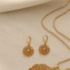 Cross-Border Gold Hollow Garland Round Pendant Necklace Twist Chain Earrings Set