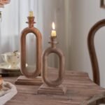 Sculptural Wooden Candle Holder - Oval Rustic Table Centrepiece
