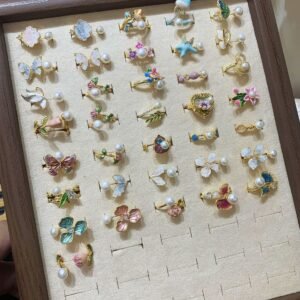 Freshwater Pearl Rings – Hand-Painted Enamel Flower Adjustable Ring Collection