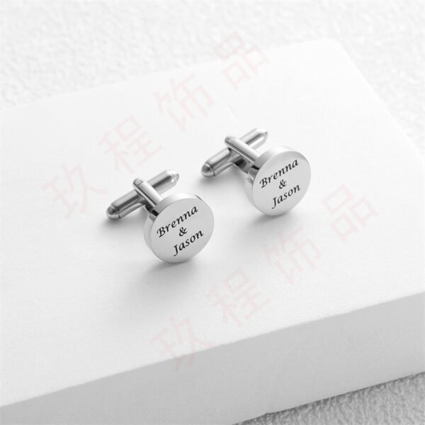 Personalised Round Cufflinks - Stainless Steel Custom Engraved Cufflinks