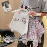 Girls' Cute Cartoon Sleeveless T-Shirt and Skirt Set