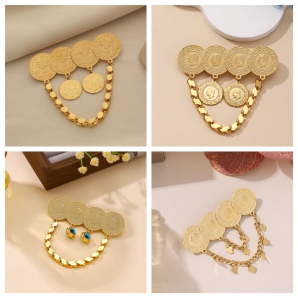 Cross-Border Retro Coin Tassel Brooch, European and American Fashion Pin, Corsage Accessory