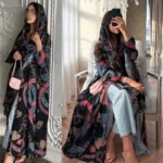 LN234 Printed Cardigan Headscarf Coat Robe