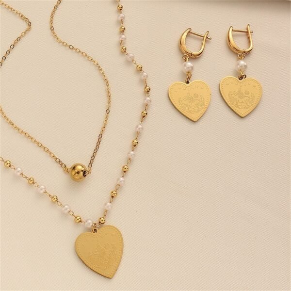 Ethnic Style Love Coin Pendant Necklace Jewelry Set with Simple Earrings