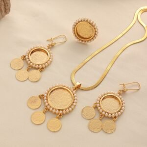 Cross-Border Foreign Trade Golden Vintage Tree of Life Coin Necklace Set with Tassel Earrings and Pearl 1 Cross-Border Foreign Trade Golden Vintage Tree of Life Coin Necklace Set with Tassel Earrings and Pearl