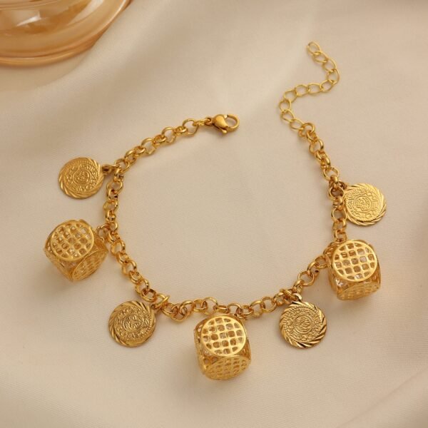 Turkish Gold Bracelet with Tassel Pendant, Color-Preserving Ethnic Jewelry 1 Turkish Gold Bracelet with Tassel Pendant, Color-Preserving Ethnic Jewelry
