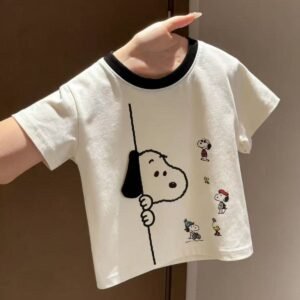 Kids Cartoon Puppy Print Loose Short-Sleeve T-Shirt
