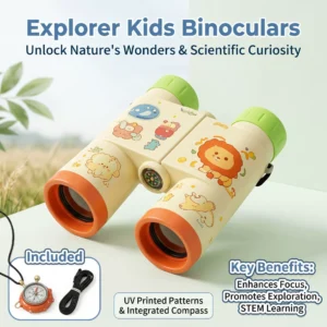 UV-Print Cartoon Binoculars with Compass & Lanyard - Kids Outdoor Explorer Toy