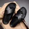 Men's Genuine Leather Slide Sandals - Breathable Cowhide Beach Slippers