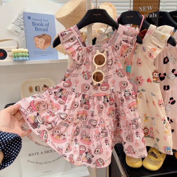 Girls Floral Cartoon Print Cotton-Silk Summer Dress - Skin-Friendly, Cool Feel