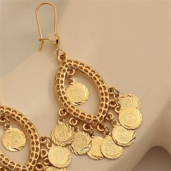 Bohemian K-Gold Plated Peacock Earrings, Coin Tassel Wind Chime Earrings