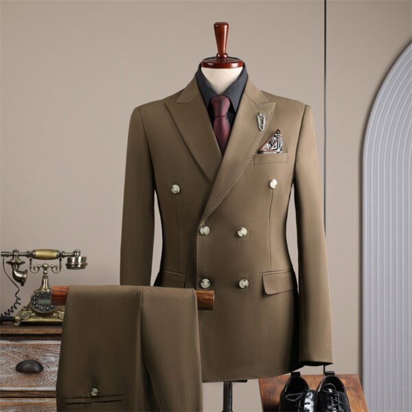 Double Row Brown Suit Men's Business Groom Wedding Dress Groomsmen Slim Suit