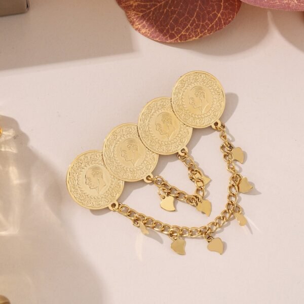 Cross-Border Retro Coin Tassel Brooch, European and American Fashion Pin, Corsage Accessory