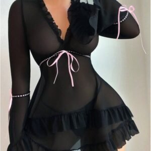Commerce extérieur européen et américain nouvelle Lingerie Sexy femmes dentelle maille à pois jupe pyjama costume Sexy