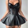 Cross-Border Foreign Trade European and American New Style Sexy Lingerie, Sexy Women's Patent Leather Suspender Hollow-Out Bodycon Skirt, Sexy Outfit Wholesale
